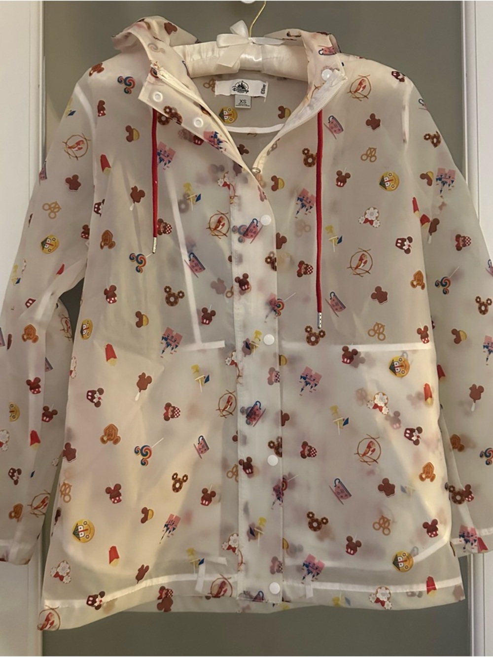 Disney Parks translucent raincoat w snacks printed all over